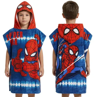 Produktbild von MARVEL Spider-Man Badeponcho mit Kapuze für Kinder, schnell trocknend, 100 % Baumwolle S