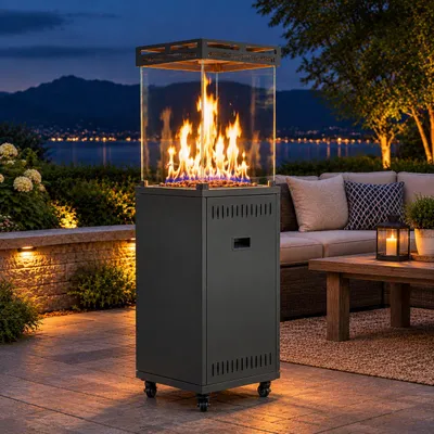 Productafbeelding van ZMH Mobiele gasverwarmer, 13kW, terrasverwarmer met kantelbeveiliging, regelbare vlam, gasverwarmer voor balkon en tuin, geschikt voor gasflessen tot 15kg, zwart