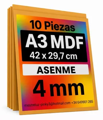 MDF-Holzplatten 10 Stück, 42 x 29,7 cm, 4 mm, A3, rechteckig