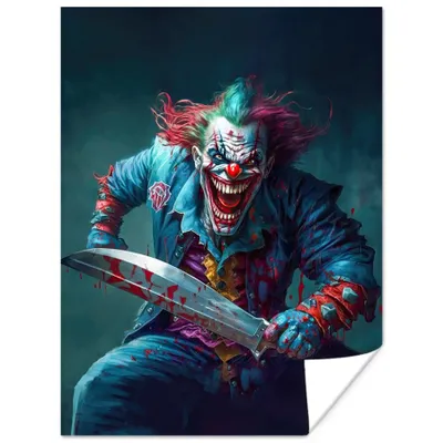 Produktbild von MuchoWow® Poster Clown - Horror - Messer - Kleidung - Porträt 60x80 cm - Schlafzimmer Dekoration