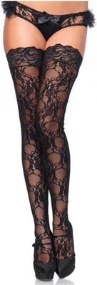 Produktbild von Halterlose Strümpfe Damen – Florale Spitzenstrümpfe mit Anti-Rutsch Silikon – 1 Paar – Für Gothic Fans & Kostüm Liebhaber – Halloween Karneval Cosplay