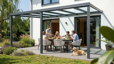 Produktbild von 606 x 350cm Aluminium Terrassenüberdachung Salzburg Anthrazit mit Glas Klar