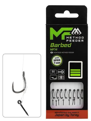 Produktbild von 8x 10cm MIKADO METHOD FEEDER MF14 BARBLESS Haken Rig mit Spike Nadel Schonhaken #14 / 0,18mm