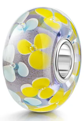 Produktbild von MATERIA by Matthias Wagner Blumen Glas Bead gelb hellblau für European Beads Armband 914