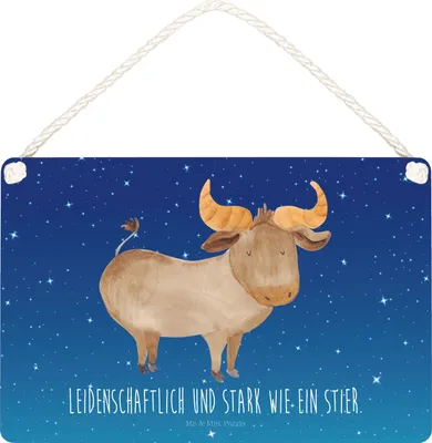 Produktbild von Mr. & Mrs. Panda Schild Sternzeichen Stier DIN A6 - Sternenhimmel Blau - Geschenk, holzbild, Türschild, Wandbild Holz, Geburtstag April, wandhänger, Rind, Mai, wandtafel