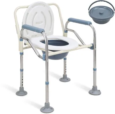Zdjęcie produktu dla Ergonomiczne krzesło toaletowe z regulowaną wysokością 66–76 cm – z funkcją wspomagającą i tapicerowanym siedziskiem – krzesło toaletowe z 10-centymetrowymi antypoślizgowymi uchwytami