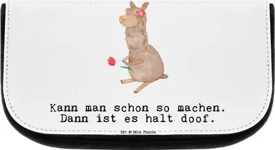 Produktbild von Mr. & Mrs. Panda kosmetiktäschchen Alpaka Blume - Weiß - Geschenk, Kulturtasche, Spruch, Organizer, Kulturbeutel, kosmetiktasche klein, Lama, Make-Up Tasche, schmink