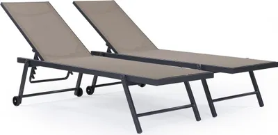 Image de Lot de 2 bains de soleil textilène aluminium "Jolia" - Gris foncé / Taupe