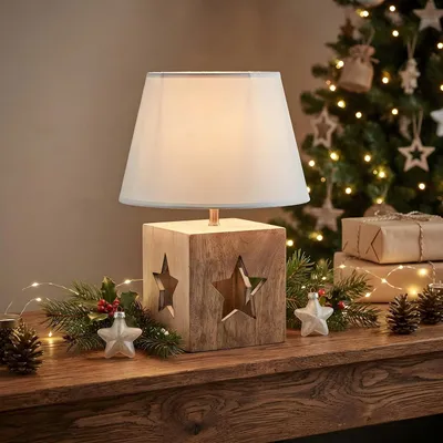 Produktbild von Tischlampe H41cm Stern Weihnachten Deko Leuchte Tischdeko Holzlampe Licht