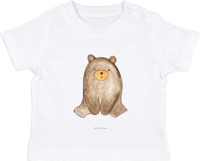 Produktbild von Mr. & Mrs. Panda  T-Shirt Bär sitzend 0. - 6. Monat - Weiß - Geschenk, Babyshirt, Baby, Teddy, Shirt