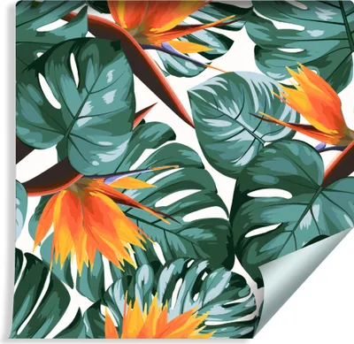 Zdjęcie produktu dla Tapeta Do Salonu Egzotyczna Dekoracja TROPIKALNE Liście Natura Kwiaty z modnym efektem 3D