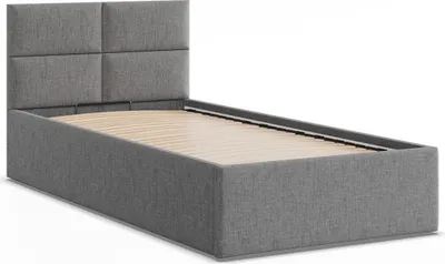 Produktbild von Modernes Polsterbett 90x200 BORGO, Einzelbett ohne Stauraum mit Holzlattenrost, Dunkelgrau Geflecht