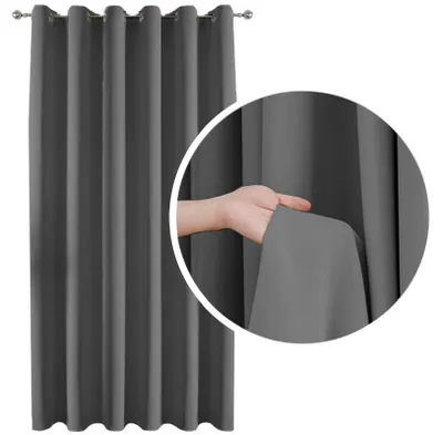 Produktbild von Verdunkelungsvorhang 90 % lichtundurchlässig – Dunkelgrau, extra schwerer Stoff, mit Ösen (Ringen), 140 × 250 cm