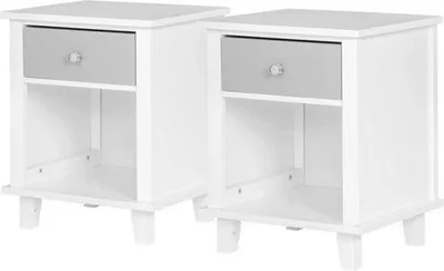 Produktbild von Set aus 2 Holz-Nachttafeln - zeitlos & praktisch - massivem Material - geeignet für Schlaf- & Wohnzimmer - weiß