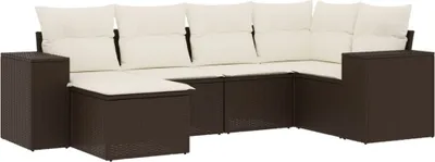 Produktbild von vidaXL 6-tlg. Garten-Sofagarnitur mit Kissen Braun Poly Rattan