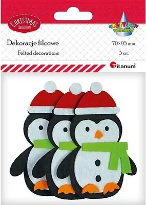 Produktbild von Filcowe pingwiny 3D w czapkach Mikołaja 3szt