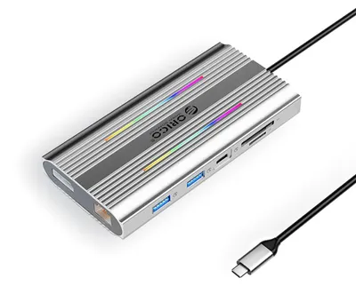 Immagine prodotto di Stazione dock USB-C RGB 12-in-1 Orico, con porte USB-A, USB-C, 2x HDMI 4K 60 Hz e DisplayPort 4K 60 Hz