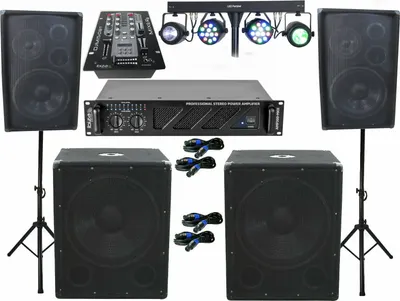 Produktbild von Pa Anlage 30cm 3 Wege Boxen Stativ 38cm Subwoofer Mixer 3280W LED Lichteffektbar