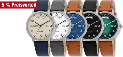 Produktbild von JUST "Fanis" Titan Herrenuhr mit Echtlederarmband, 5 ATM