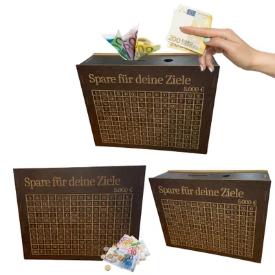 Produktbild von Spardose Holz Braun Sparbüchse SparBox, Personalisierte Spardose, Geld Sparen Box, Money Box, Geldsparbox, Sparschwein