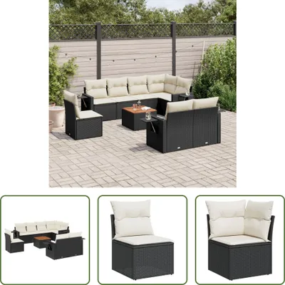 Produktbild von The Living Store 9-tlg. Garten-Sofagarnitur mit Kissen Schwarz Poly Rattan