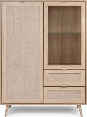 Image de CALICOSY - Vaisselier 2 portes 2 tiroirs H139 cm - Impression Rotin - BALI