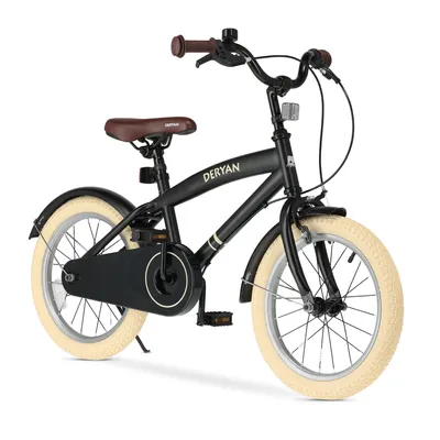 Obrázok produktu pre DERYAN Coastline Detský bicykel 16 palcov – So stojanom – Pre deti od 3 do 7 rokov – Čierny