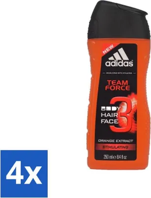 Produktbild von Adidas - 3-in-1 Duschgel - Team Force - Orangenextrakt - Stimulierend - 250 ml - Vorteilspack - 4 Stücke