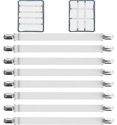 Productafbeelding van Verstelbare lakenspanners, 8 metalen clips, wit, 8 stuks - wit