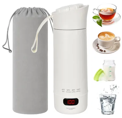 Mini-Reisewasserkocher 400 ml, Edelstahl, Temperaturregelung, beige