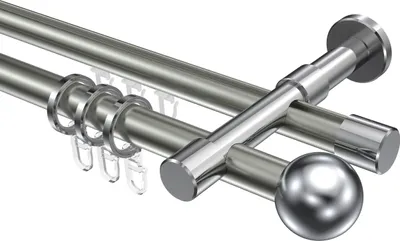 Produktbild von Interdeco Rundrohr-Innenlaufstange / Gardinenstange (Kombination) Edelstahl-Optik / Chrom, Typ Prestige Luino (Kugel), 20 mm Ø 2-läufig, 160 cm