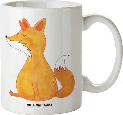 Produktbild von Mr. & Mrs. Panda Pott Einhorn Fuchs - Weiß - Geschenk, Große Teetasse, weisse tasse, Keramikbecher, Unicorns, Deko, Einhörner, Fuchshörnchen, Füchse, Keramiktasse