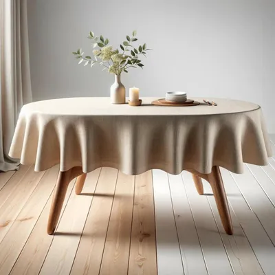 Zdjęcie produktu dla Owalna obrus z lnu, beżowy, 155 x 260 cm, ręcznie wykonany, przyjazny dla środowiska