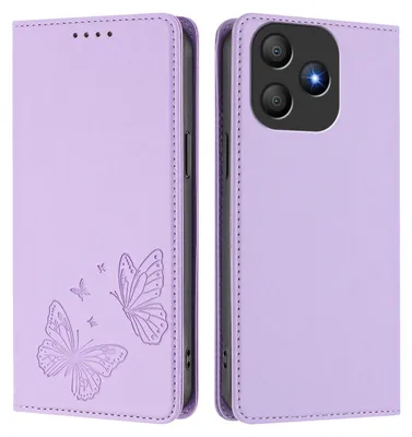 Image de Étui en cuir pour Blackview Wave 9C, motif papillon, étui à rabat avec porte-appareil, violet clair