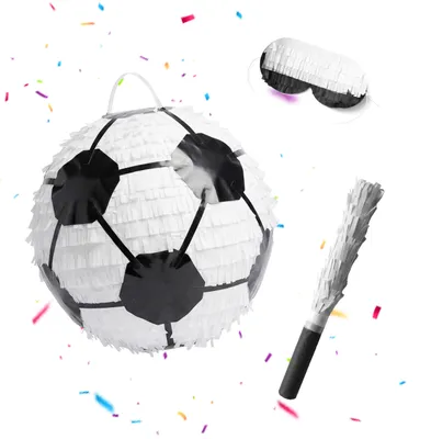 Image de Pinata « Football » Relaxdays, lot comprenant un bâton et un masque, piñata de fête pour enfants, anniversaire, à remplir, diamètre : 25 cm, blanc et noir