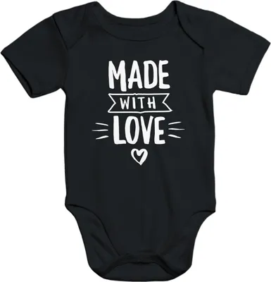 Produktbild von Baby Body Made with Love Herz Liebe Baumwolle kurzarm Body Aufdruck Moonworks® schwarz 0-3 Monate