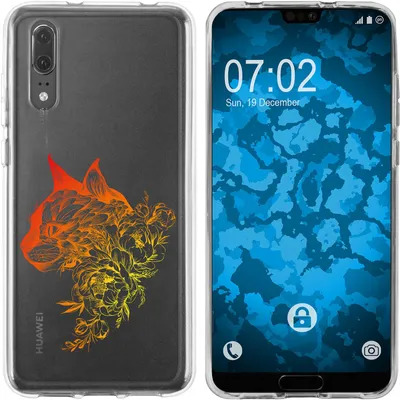 Produktbild von PhoneNatic Case kompatibel mit Huawei P20 Silikon-Hülle Floral Katze M2-2