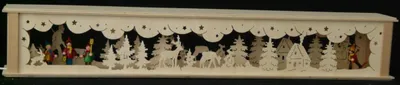 Produktbild von Schwibbogenerhöhung mit Laternenkinder Skikinder und Beleuchtung BxHxT 72x10x10cm NEU