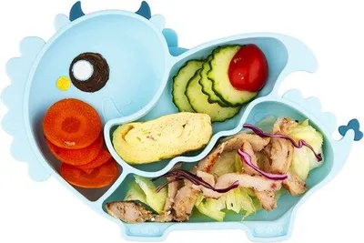 Produktbild von Famanu Silikon-Babyteller mit Fächern - Rutschfeste Kinderunterlage mit Saugnäpfen