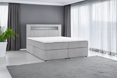 Produktbild von Boxspringbett KUBA mit Bettkasten Visco Topper LED 180 x 200 cm Webstoff Inari Grau Bett Bettkasten Topper