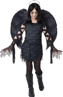 Produktbild von Gothic-Engelkostüm Halloweenkostüm für Kinder schwarz - 158 (12-14 Jahre)