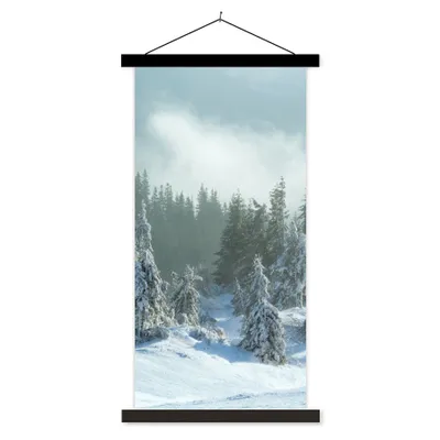 Produktbild von MuchoWow® Textilposter Wald - Schnee - Winter 40x80 cm mit schwarzem Rahmen - Wandemalerei