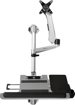 Produktbild von StarTech.com WALLSTSI1 Computer-Workstation für die Wandmontage - Beweglicher Monitorarm - Tastaturarm - Sitz-Steh-Schreibtisch - Befestigungskit (Stange, Maushalterung, Handgelenkkissen, Federarm, Wandmontagehalterung, Tastatur-Tablett, Monitorhalterung,
