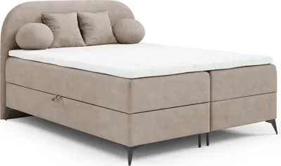 Produktbild von Boxspringbett 160x200  JASMINE von ANTONIO mit Bettkästen und Topper, Doppelbett mit Bonell Federkernmatratze, Härtegrad H4 Samtbezug in Dunkelbeige
