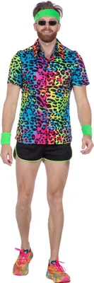 Produktbild von Party Hemd Animal print neon Hippie 80s 90s Karneval Fasching, Groesse:XL