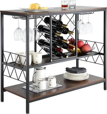 Image de Bar en bois avec casier à bouteilles et étagère à verres, 40 pouces, bar de salon