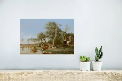 Produktbild von MuchoWow® Poster Die spiegelnde Kuh - Gemälde von Paulus Potter 40x30 cm - Plakate für die Wände - Poster Wohnzimmer