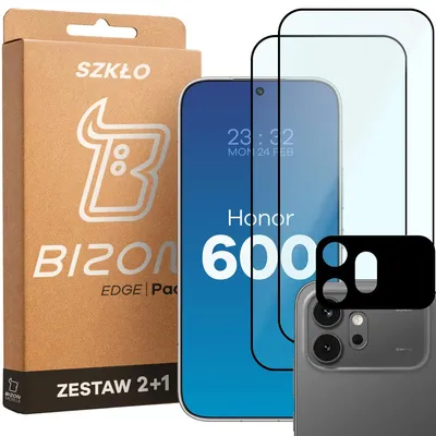 Produktbild von Gehärtetes Glas - 2 Stück + Kameraschutz für Honor 600 5G, Bizon Glass Edge Pack, Schwarz