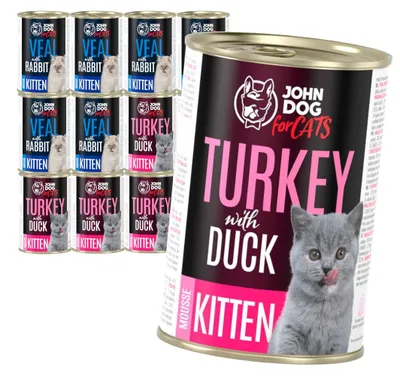 Produktbild von John Dog für Katzen Kalbfleisch mit Kaninchen und Pute mit Ente 12x400g getreidefreies Nassfutter für Kätzchen