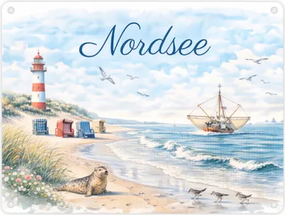 Produktbild von Nordsee Leuchtturm Souvenir Metallschild in 15x20 cm für Küstenliebhaber